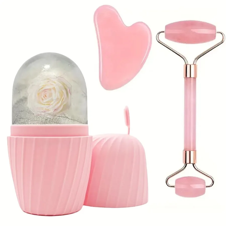 Ohmistry CryoGlow™ 3-Piece Ice Face Roller & Obsidian Gua Sha Sculpting Set - Image 2